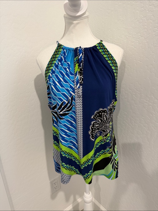 Hale Bob Tops - Hale Bob - Sleeveless Halter Print Top in Navy & Lime NWOT